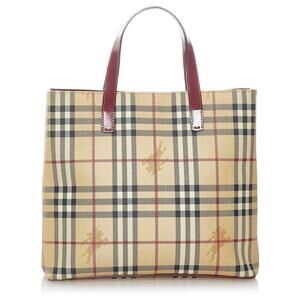 Burberry Haymarket Check Plaid Coated Canvas Tote Bag Beige Multi